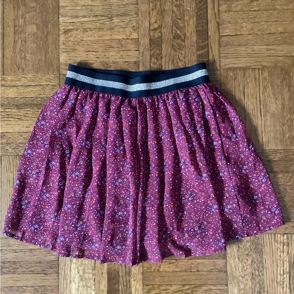 Red flowered pull on skirt for girls